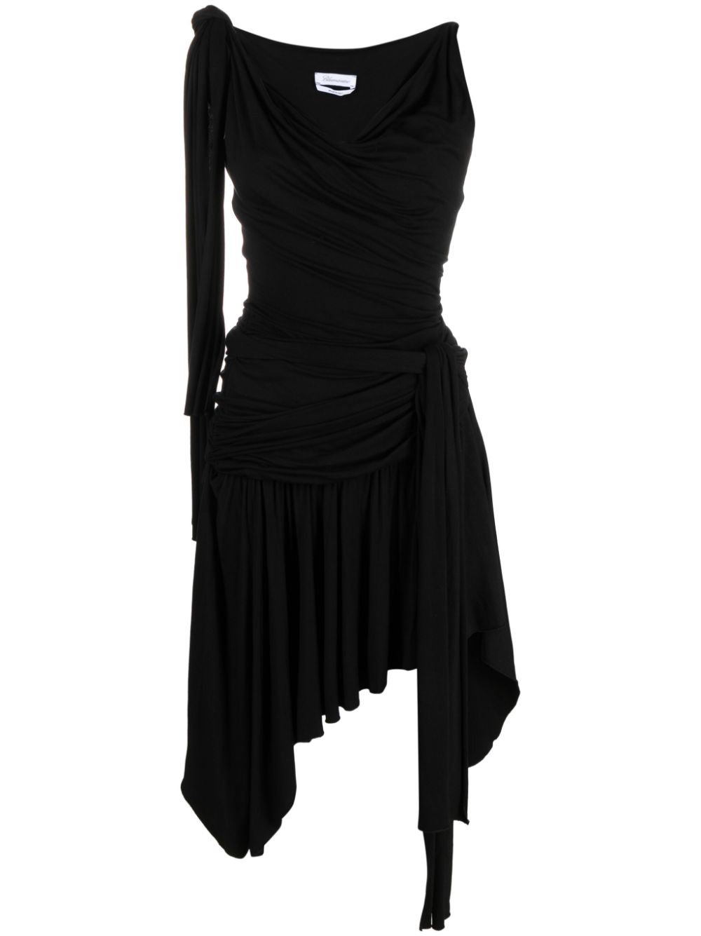 V-neck asymmetric mini dress - Black