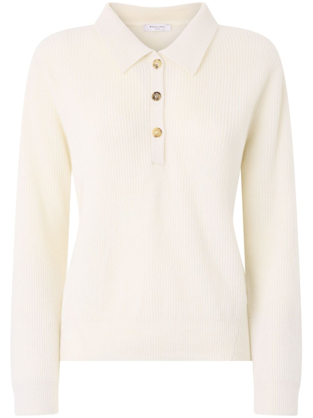 Ribbed-knit cashmere polo top - White