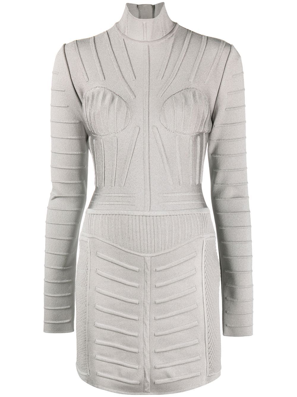 Ribbed long-sleeve mini dress - Grey