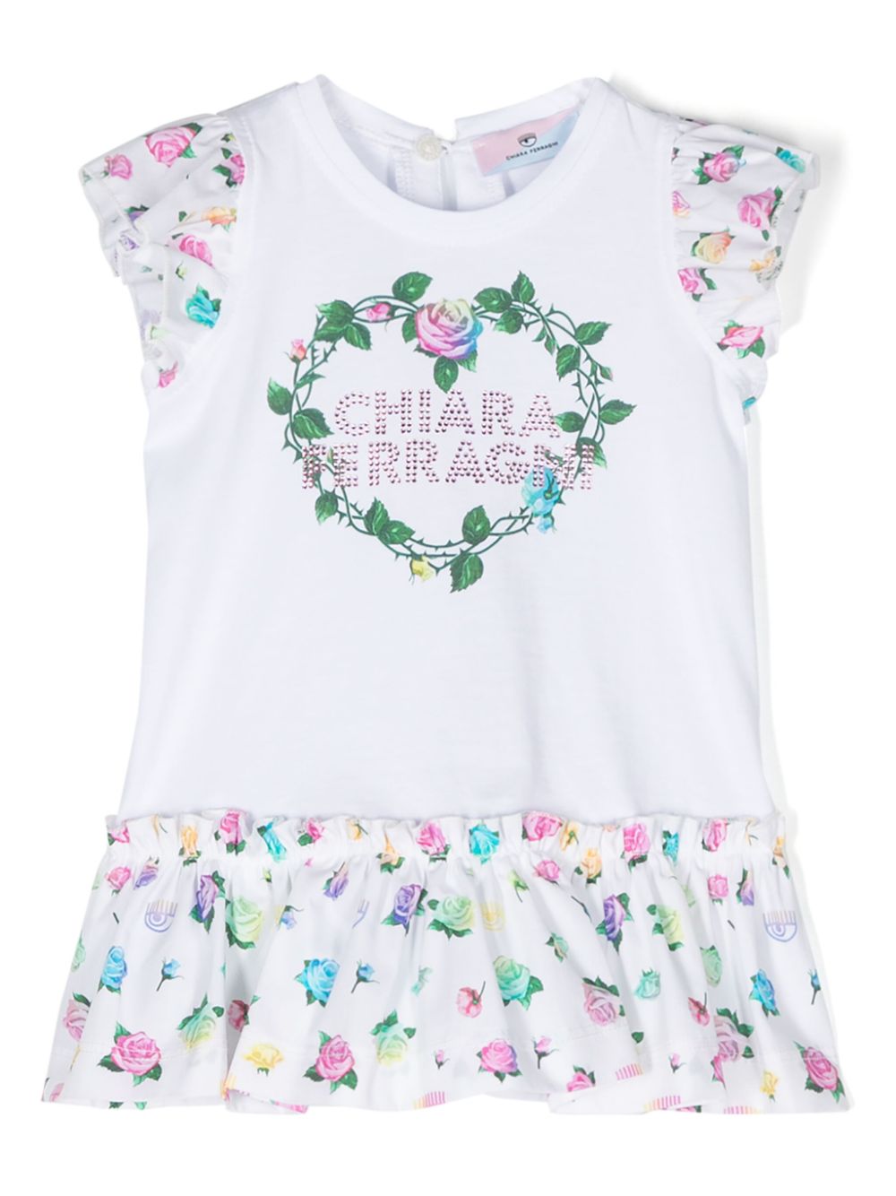 Rhinestone-logo dress - White