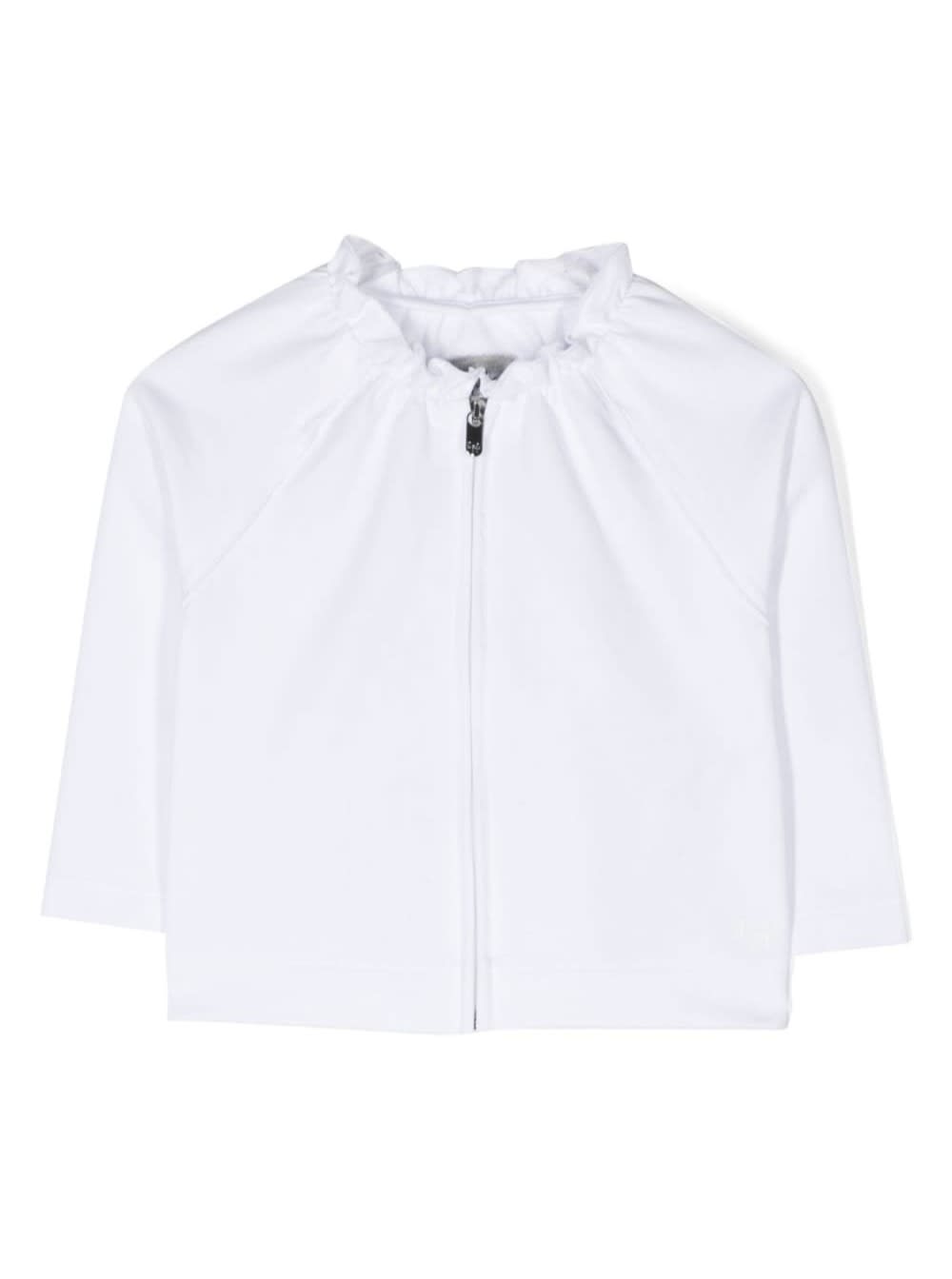 White Sweatshirt With Ruffled Neck In Cotton Baby