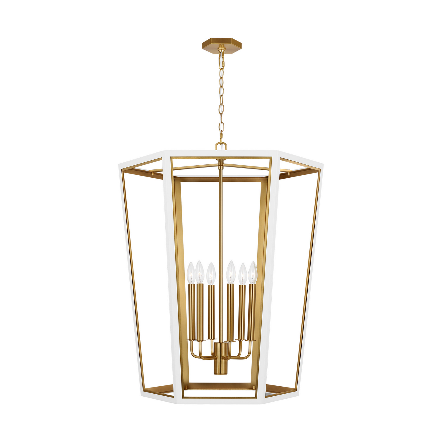 Curt 6-Light Chandelier in Matte White And Burnished Brass by Alexa Hampton