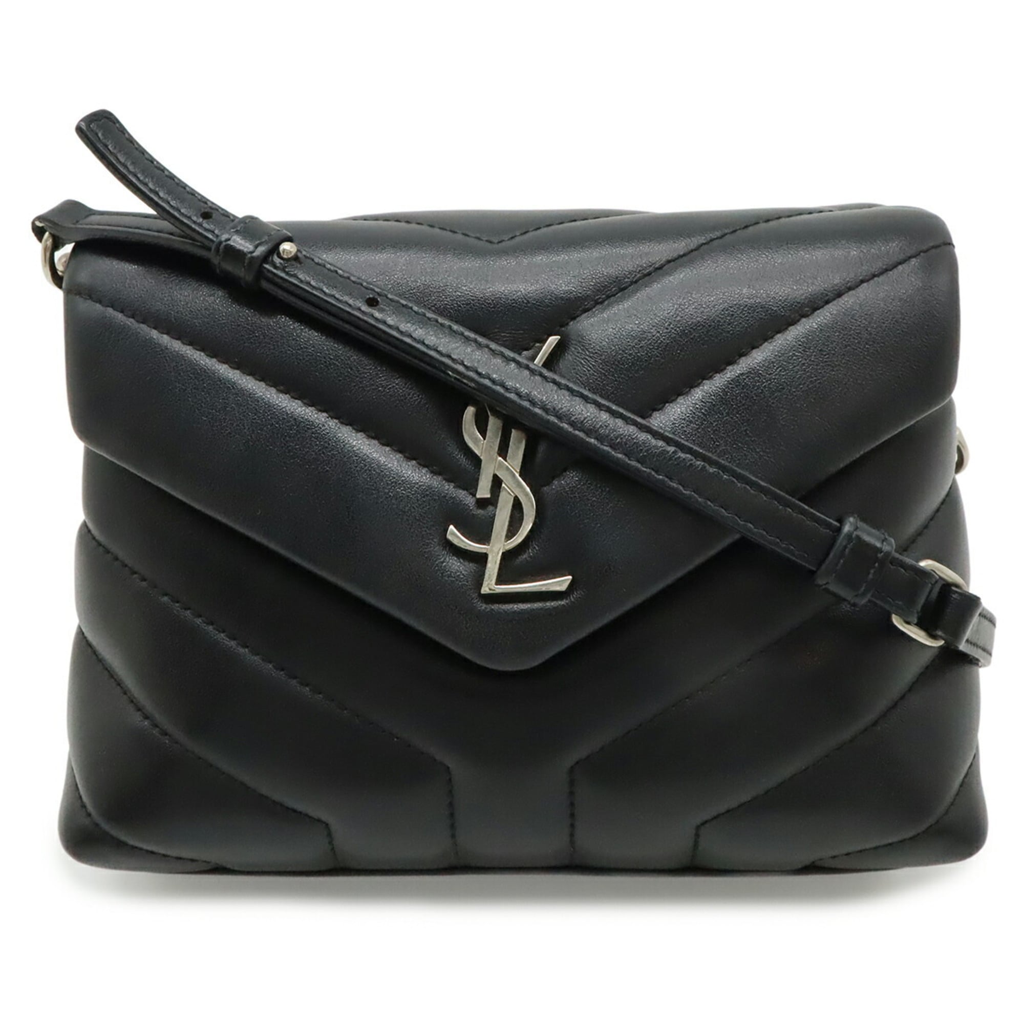 Yves Saint Laurent Black White Leather Shoulder Bag Pre-Owned