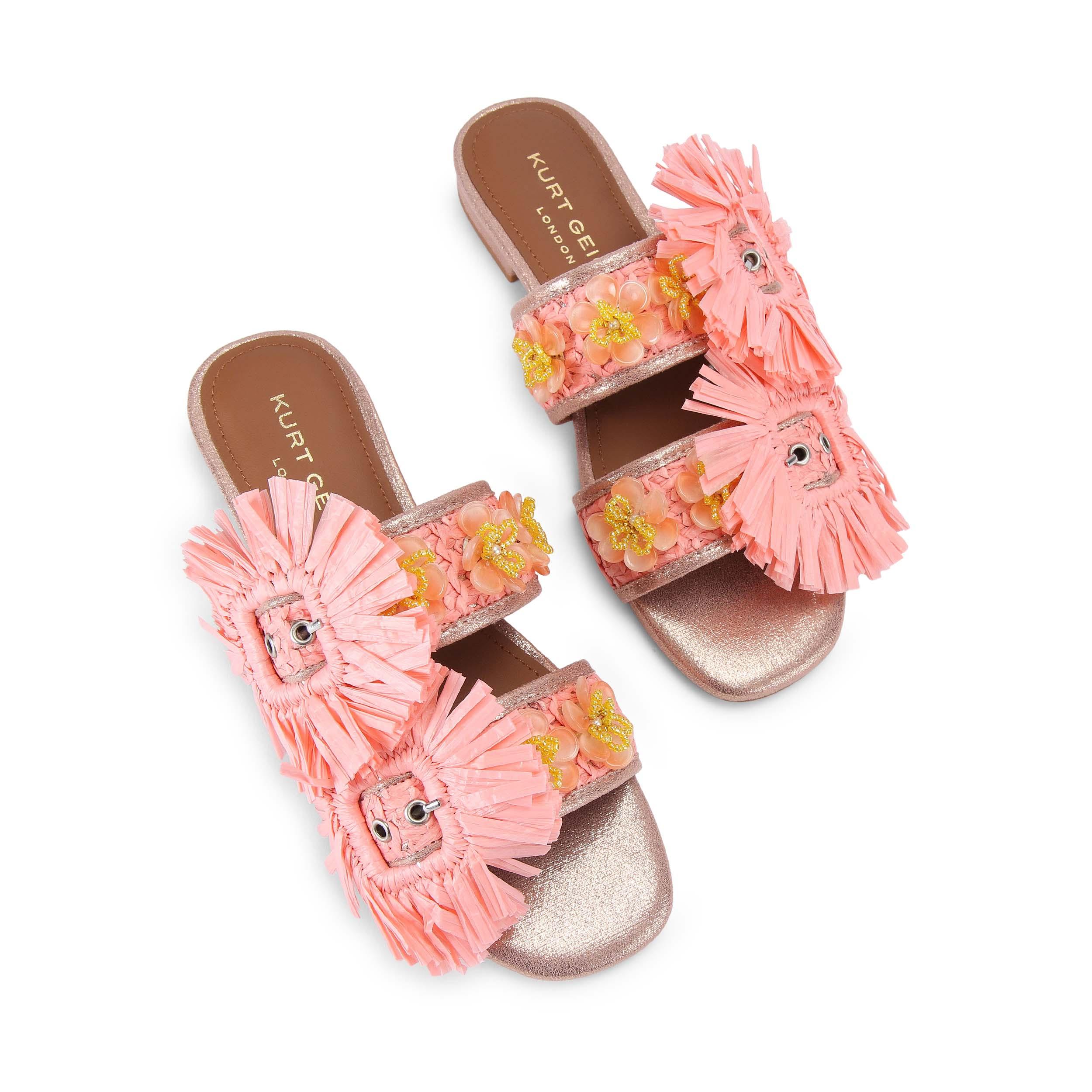 Kurt Geiger London Womens Raffia Buckle Flat Sdl Sandals - Pink
