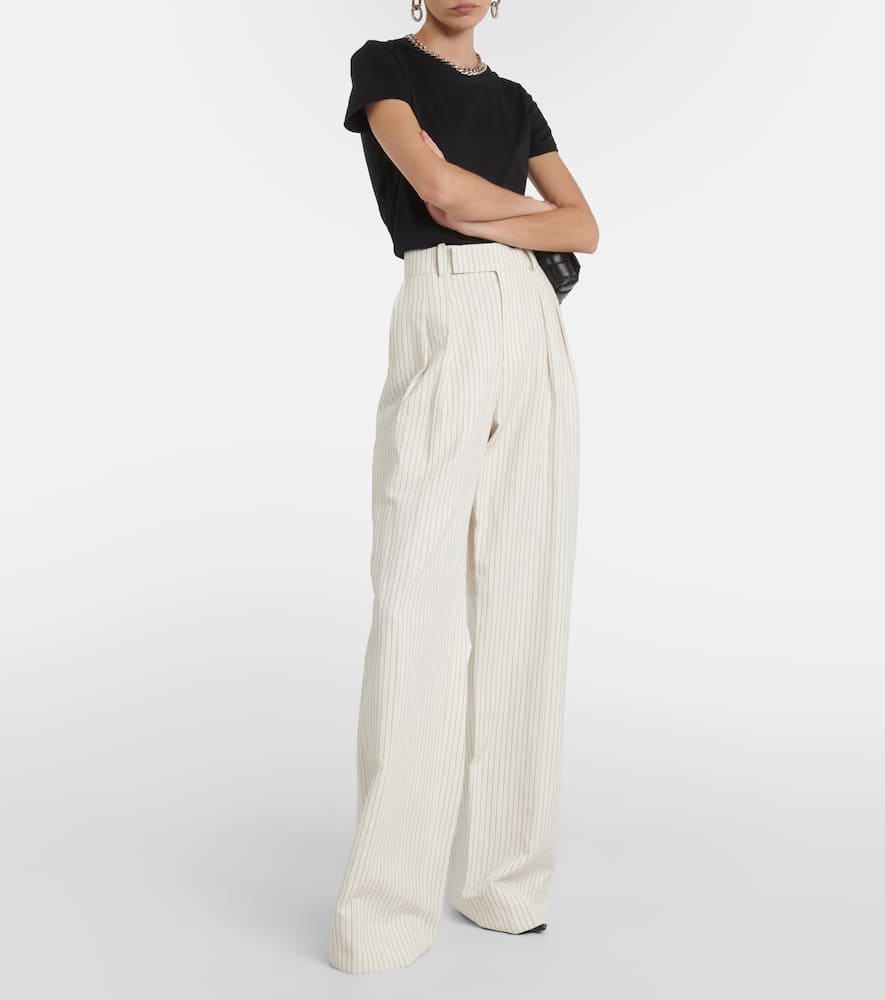 Mid-rise cotton and linen wide-leg pants