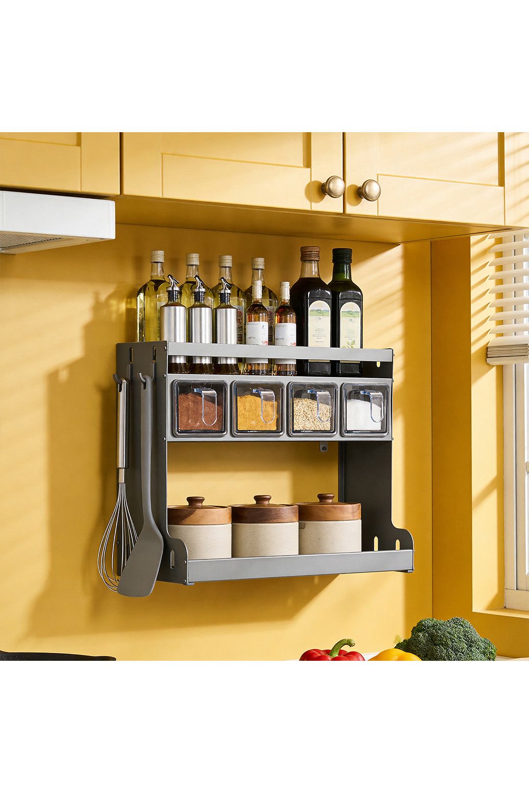 Living And Home 3-Tier Kitchen Spice Rack With 4 Seasoning Boxes In Grey