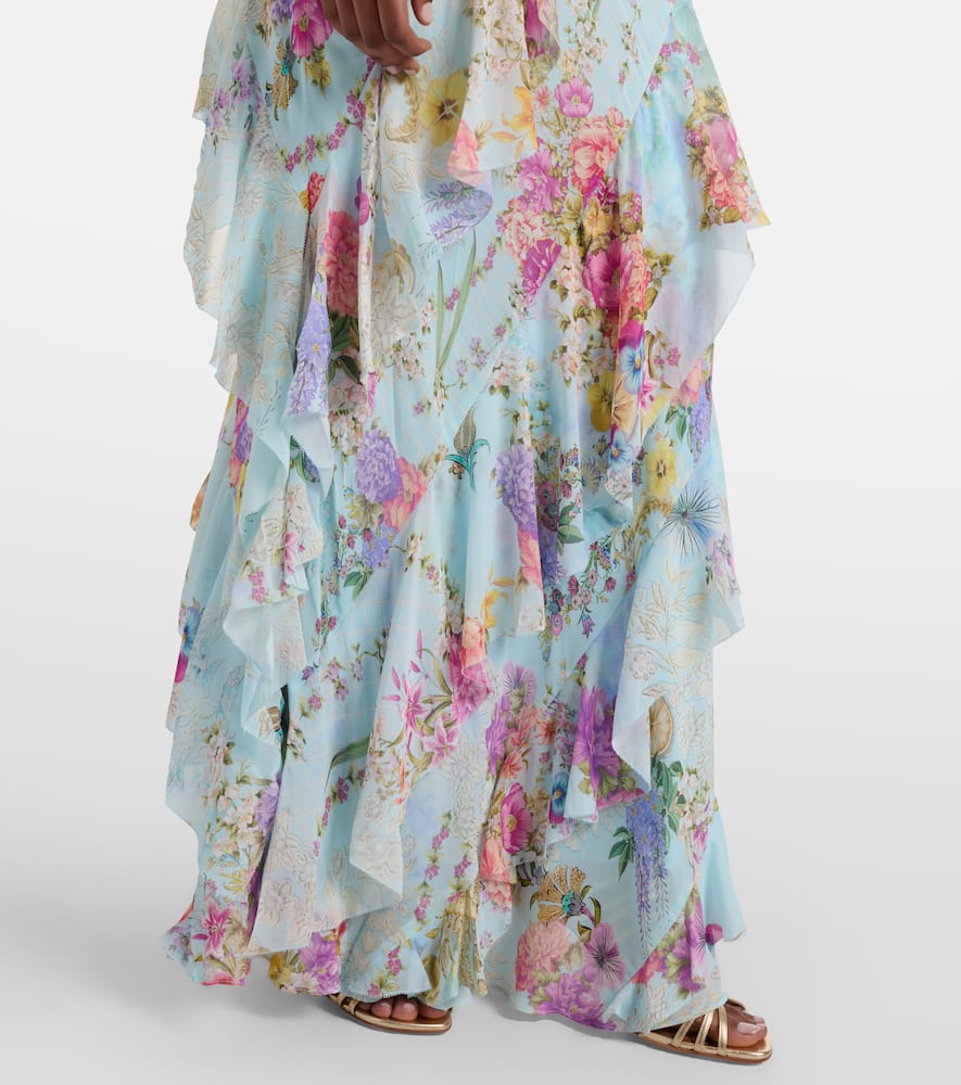 Floral ruffled silk slip dress