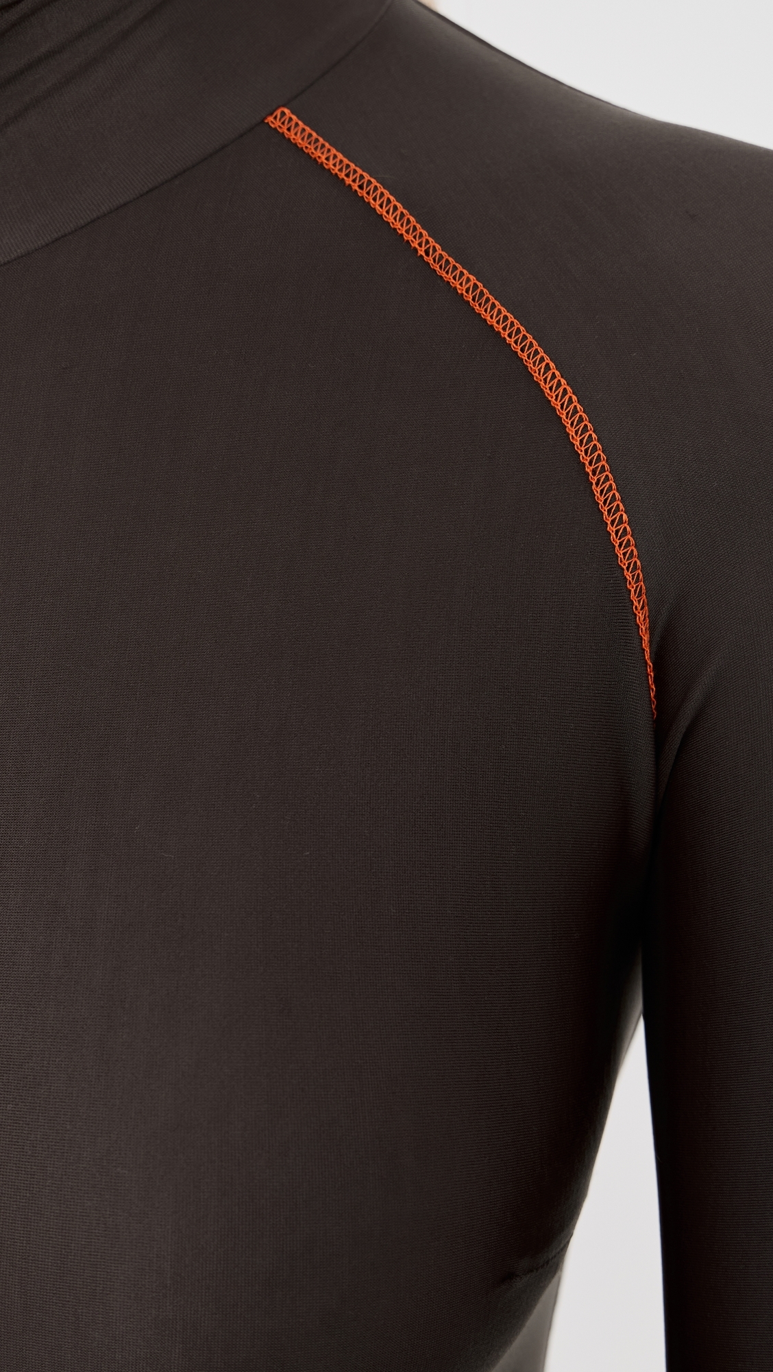 Long Sleeve Bodysuit with Top Stitching Chocolate/Orange