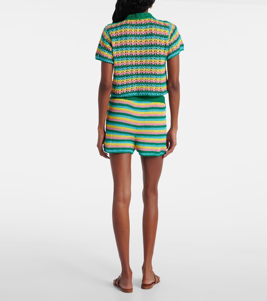 Striped crochet cotton polo shirt