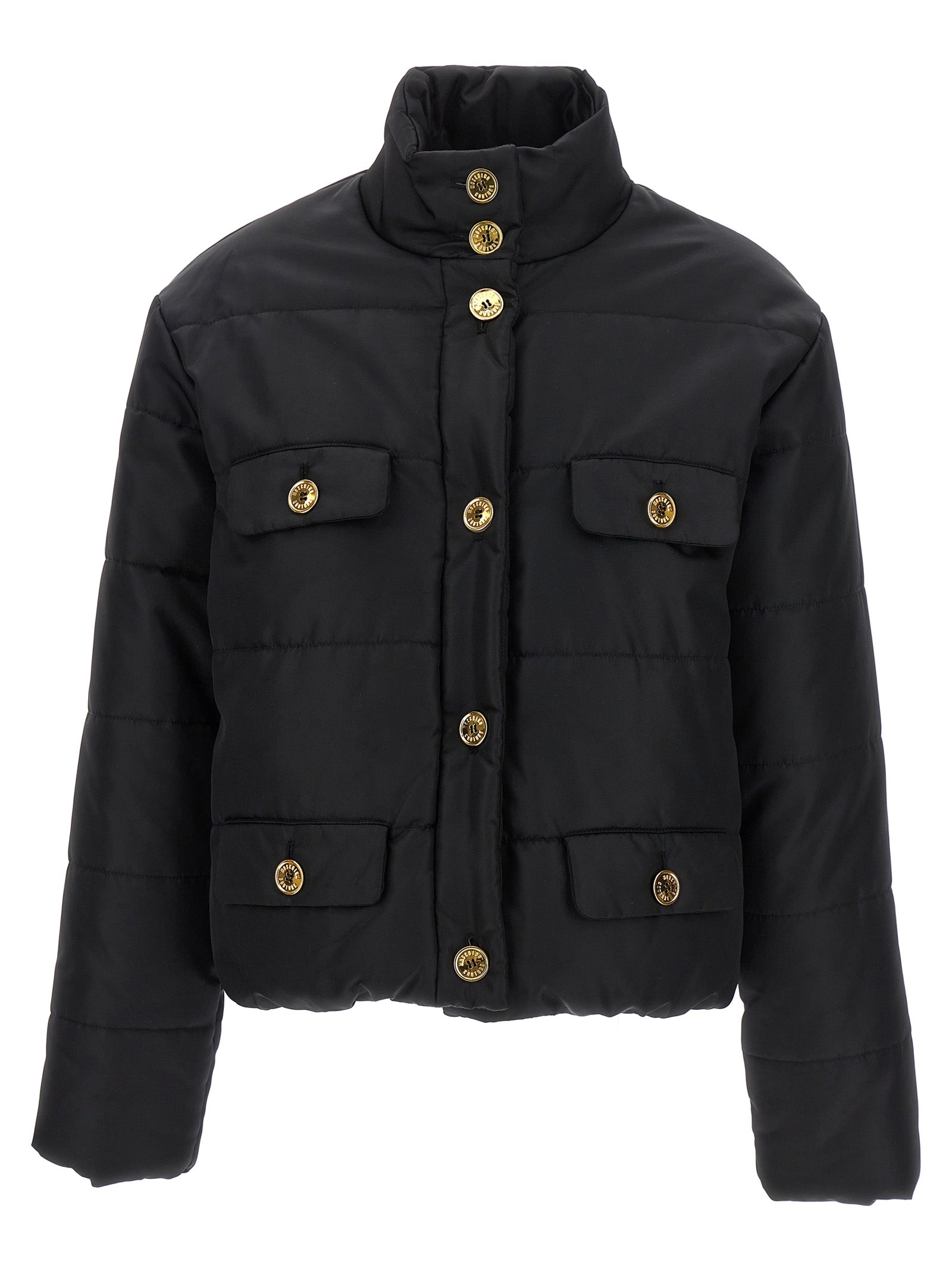 Gold-Button Padded Down Jacket — Black