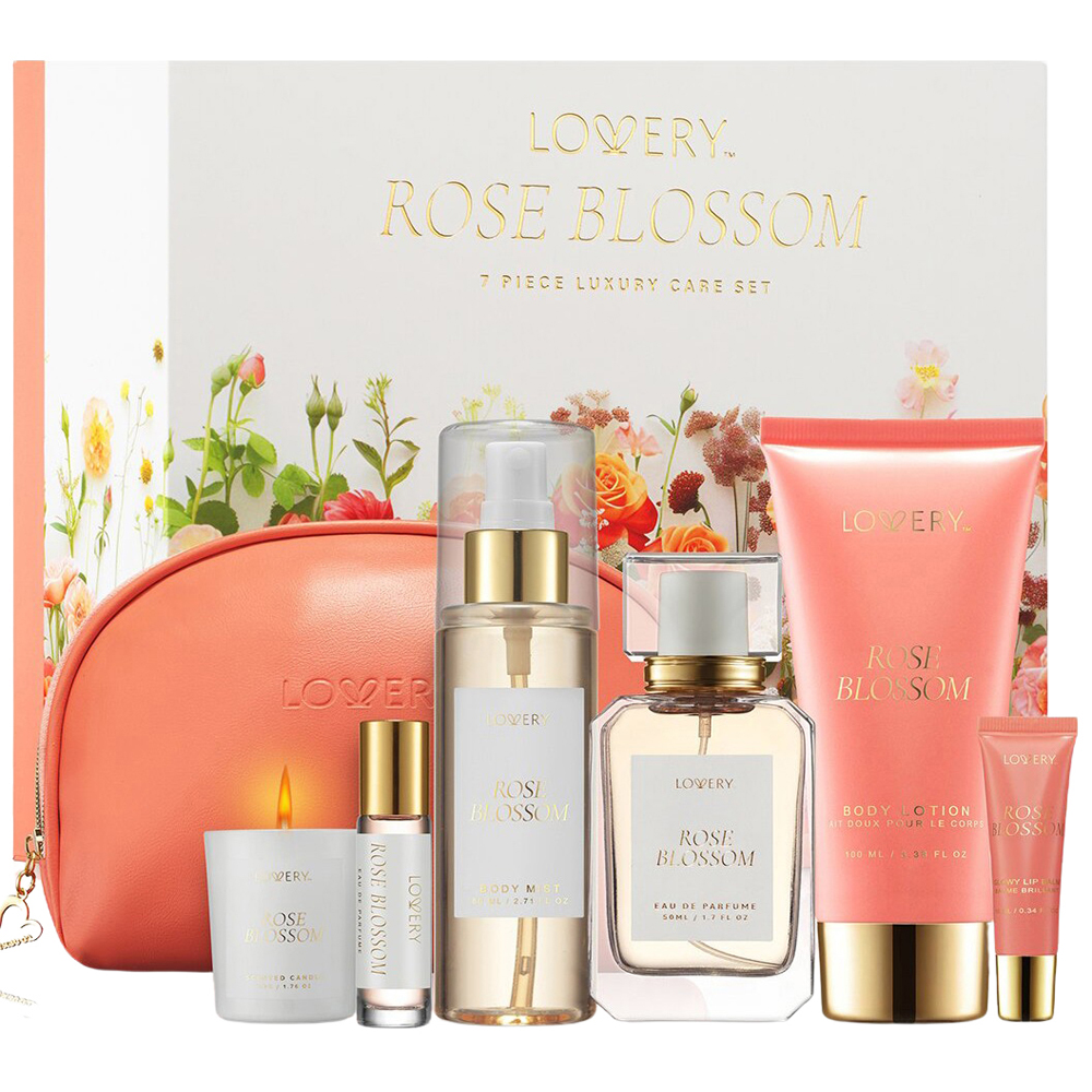 Rose Blossom Bath And Body Care Fragrance - Luxury Gift Set With Cosmetic Bag
