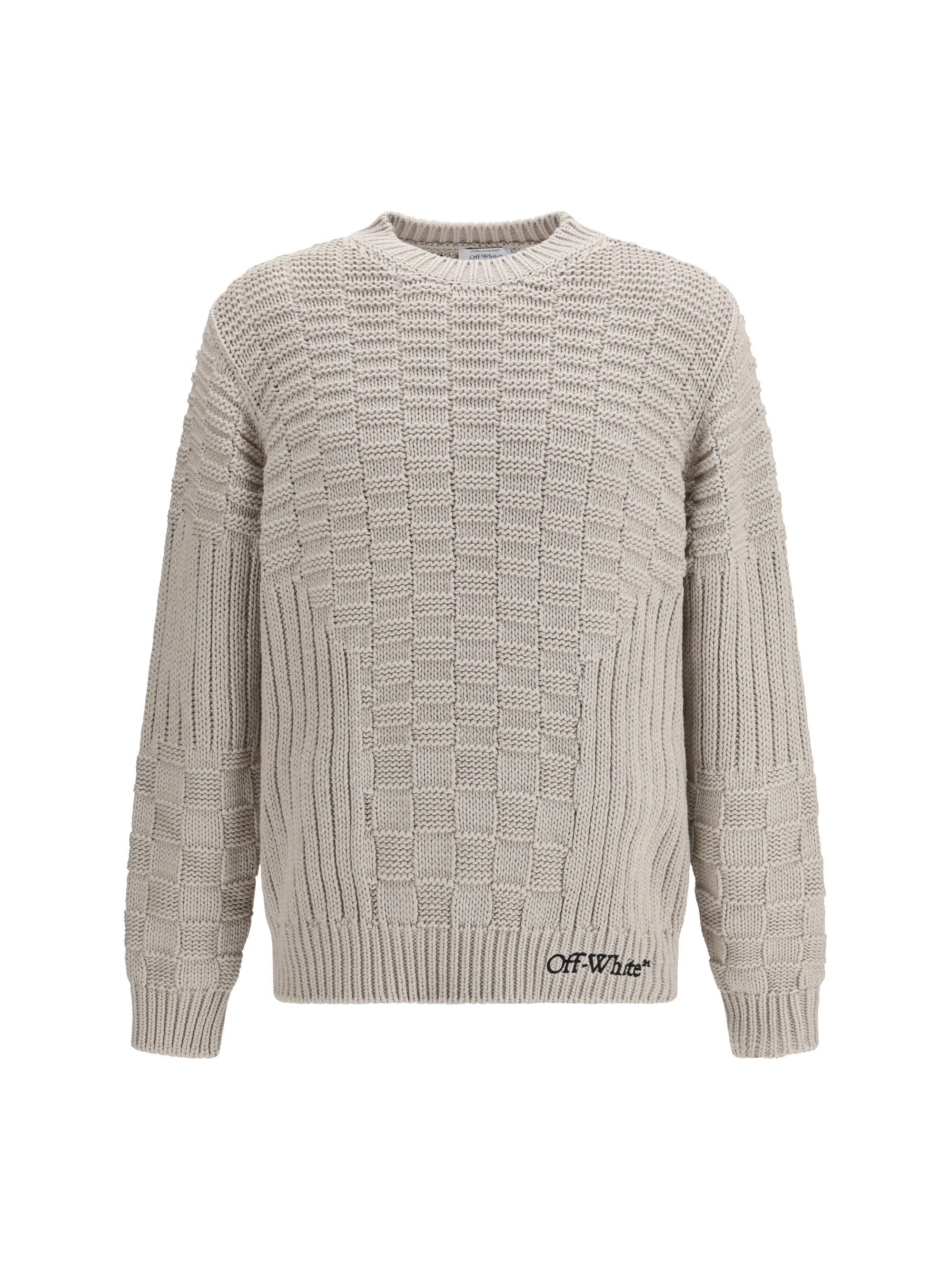 Intarsia Knit Crew Neck Sweater — Gray