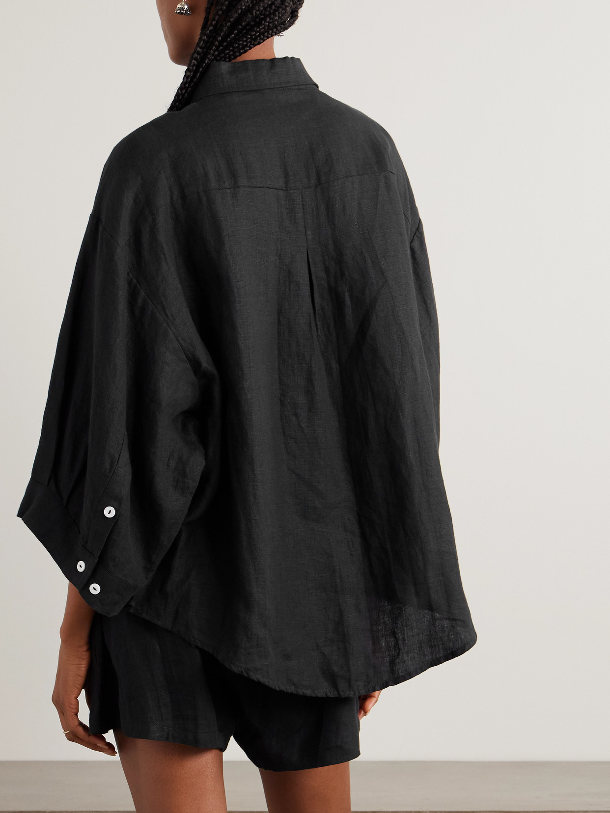 03 Linen Shirt And Shorts Set - Black