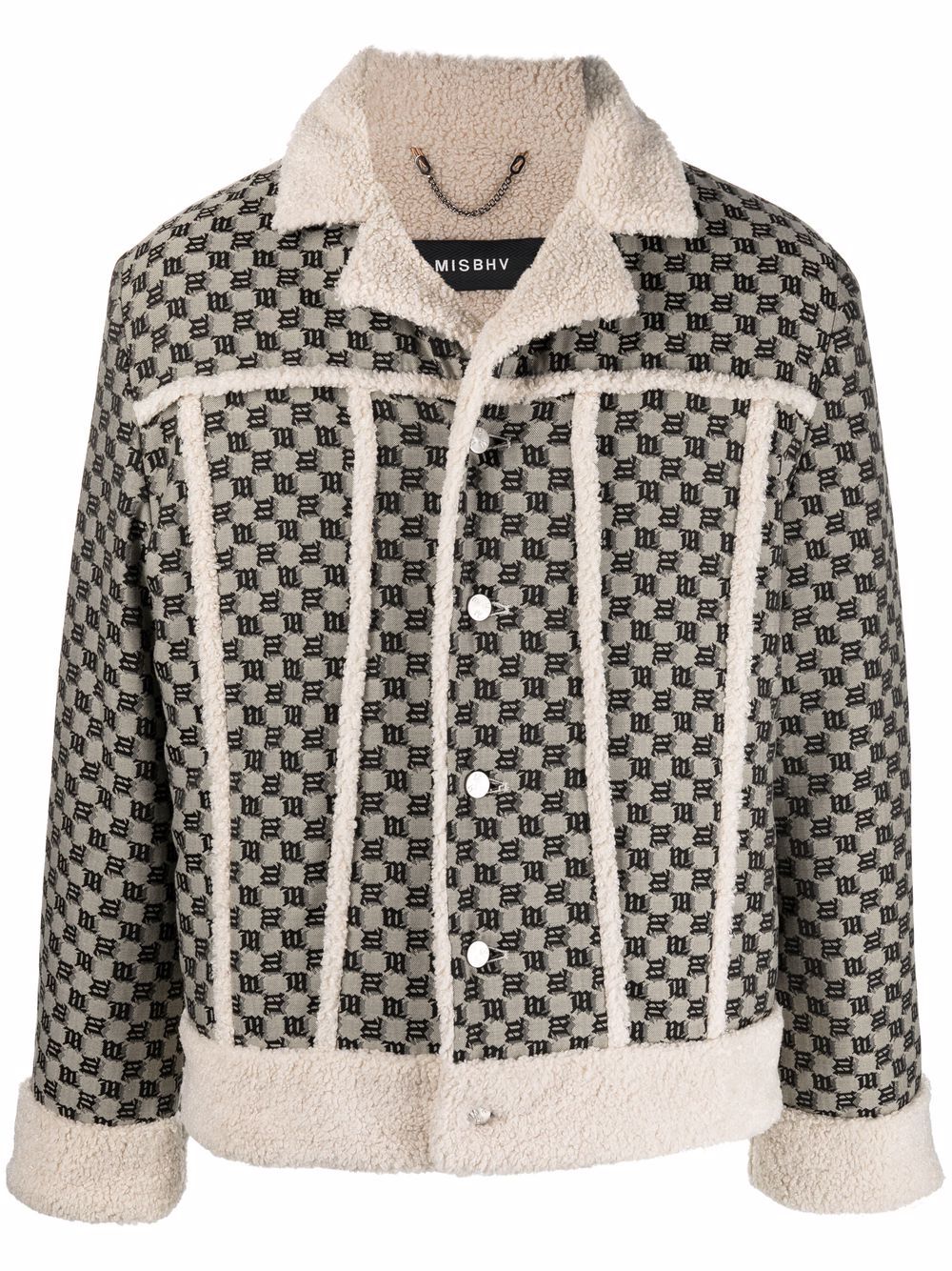 Jacquard-monogram contrast-trim jacket - Neutrals