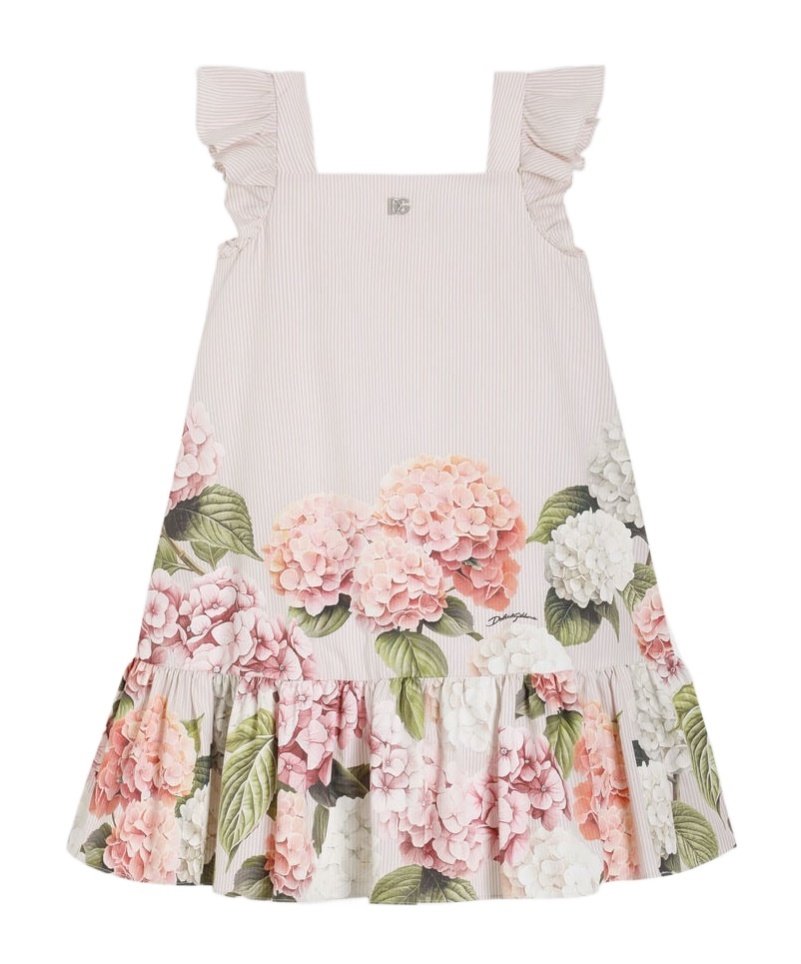 Hydrangea-print striped cotton canvas dress