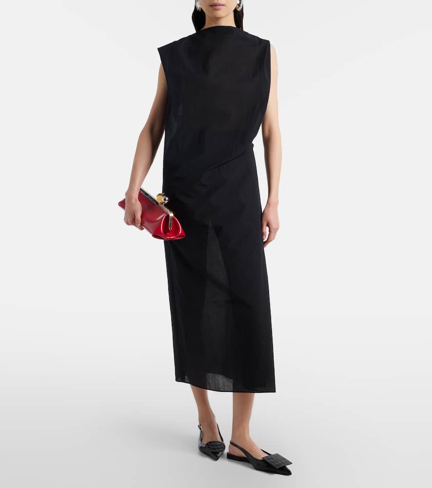 Drap cotton-blend poplin midi dress