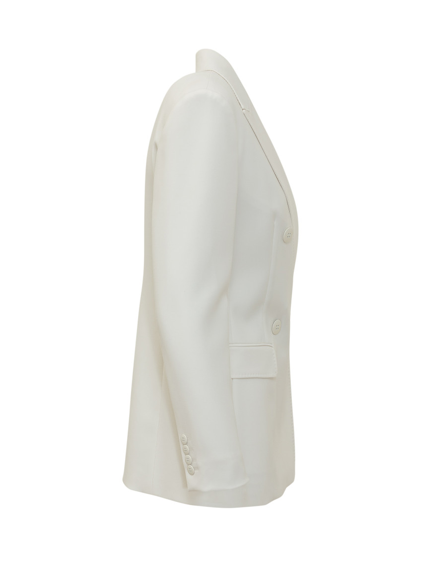 White Solid Notched Lapel Blazer