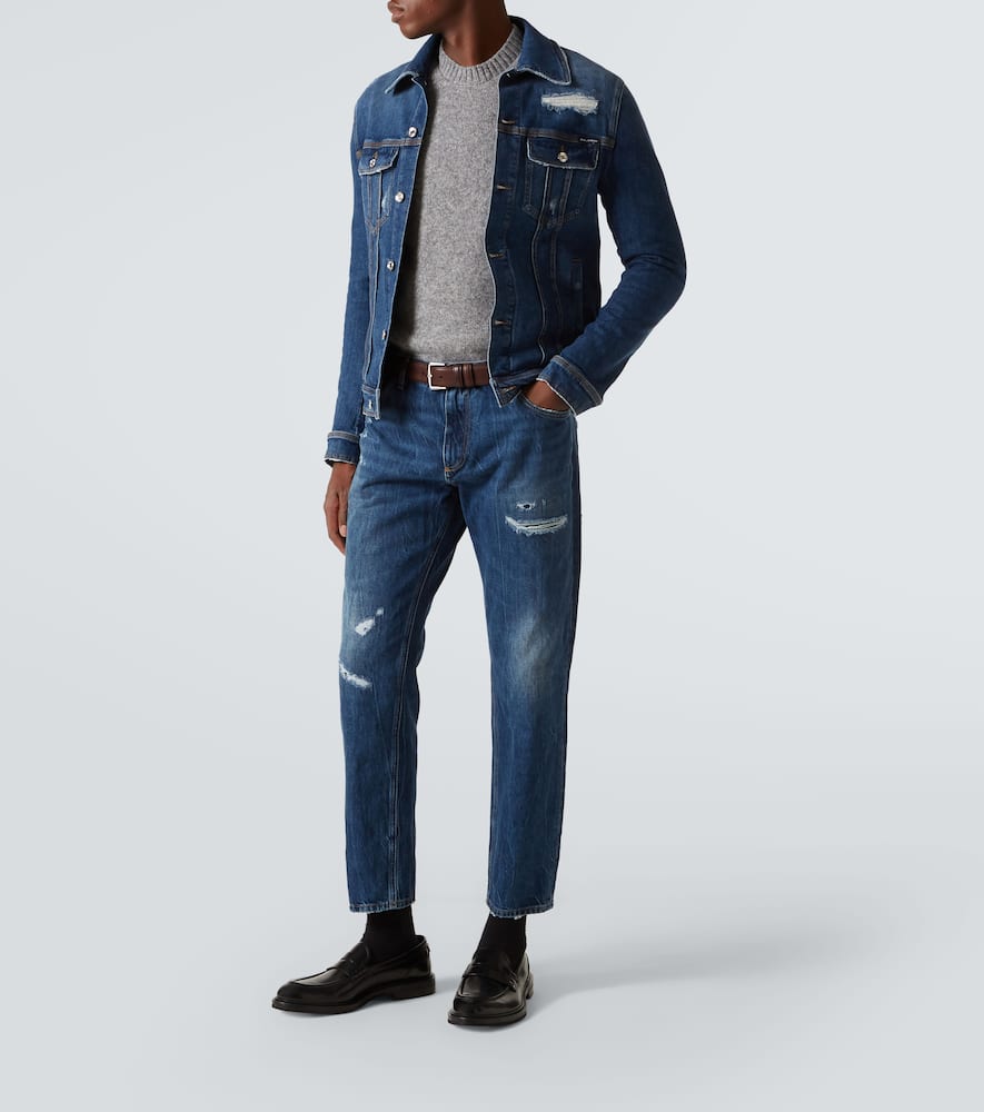 Distressed straight jeans
