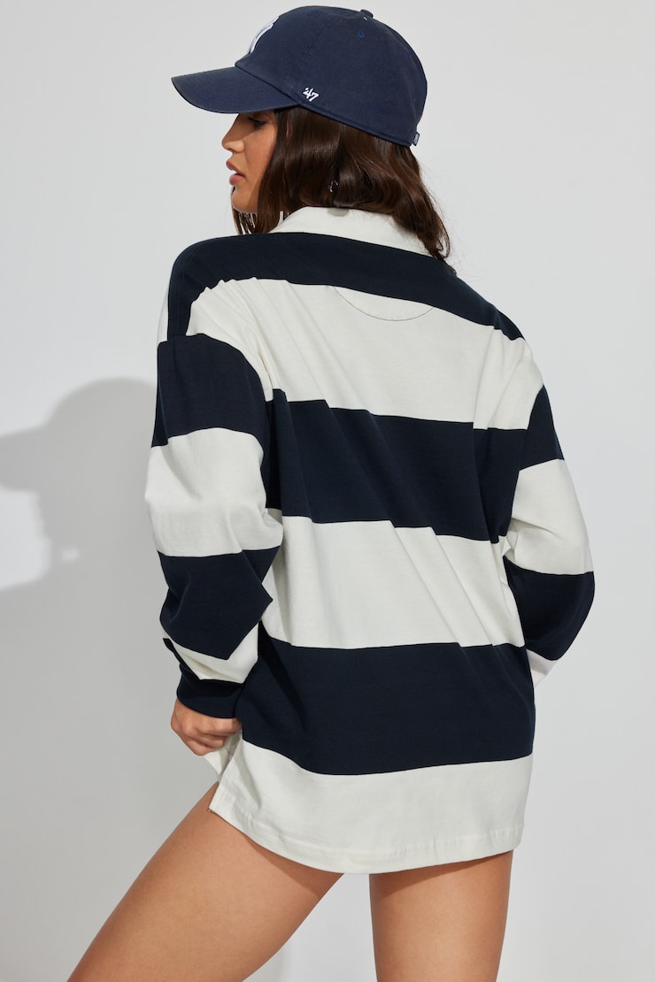 Relaxed Longsleeve Rugby Shirt - Blue - Women Clothing