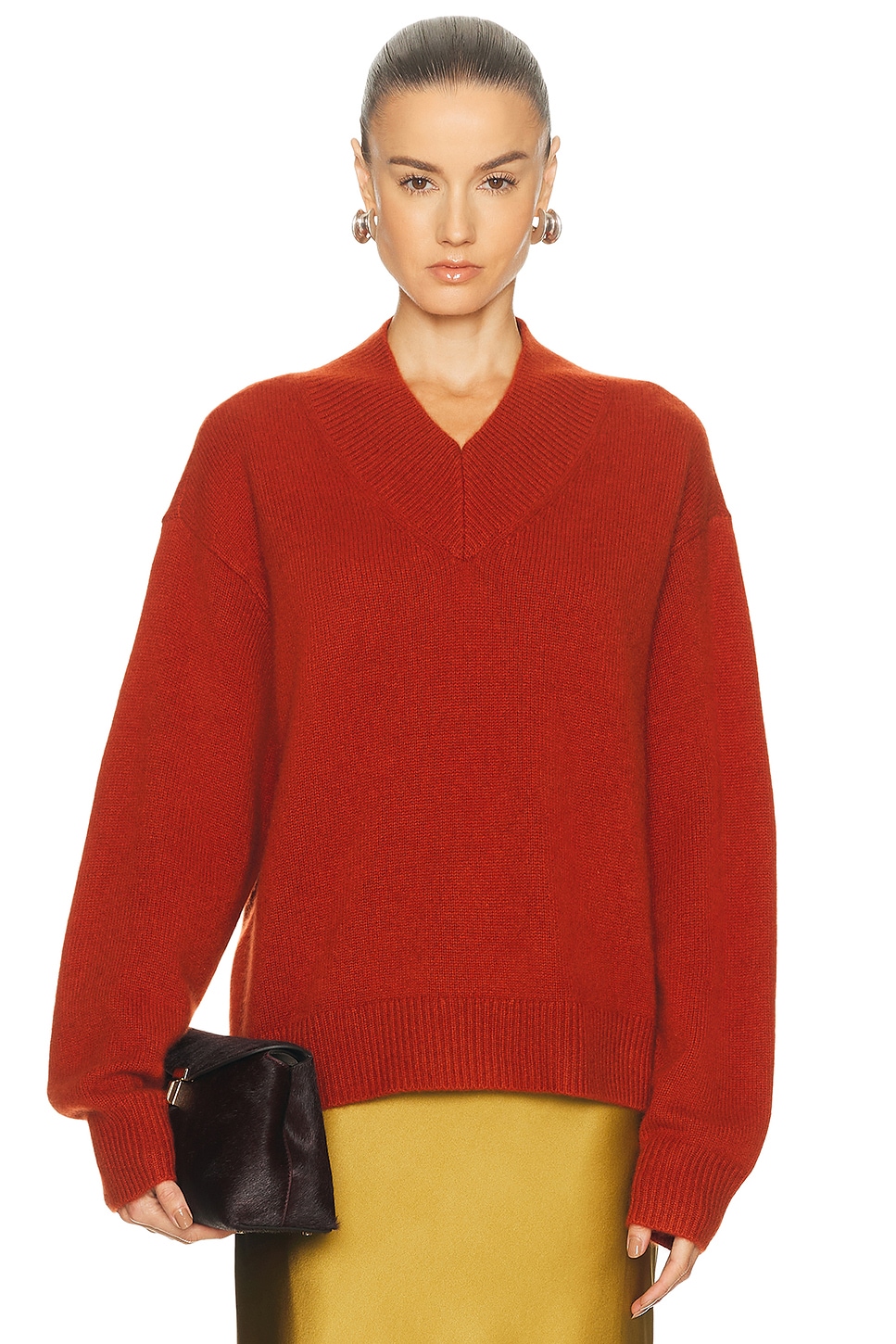 SRG Doris Cashmere V-neck Sweater in Rust. L. Also in XS, S