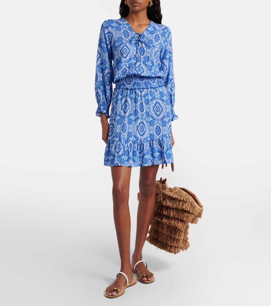 Mykonos printed smocked minidress