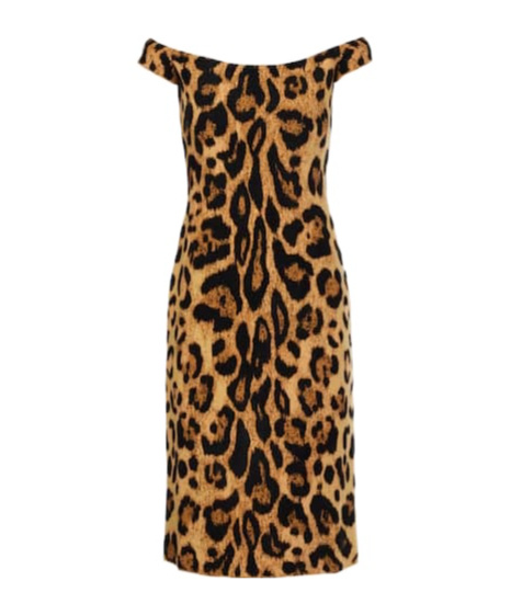 Leopard-print off-shoulder midi dress