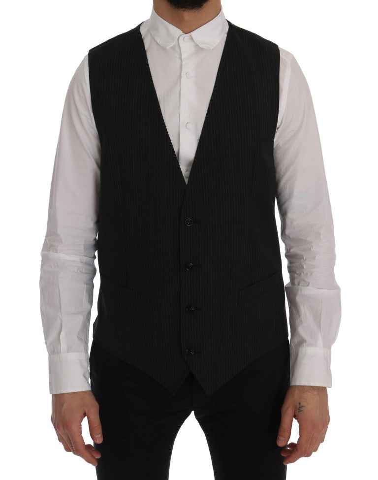 Wool Stretch Pinstriped Vest — Gray