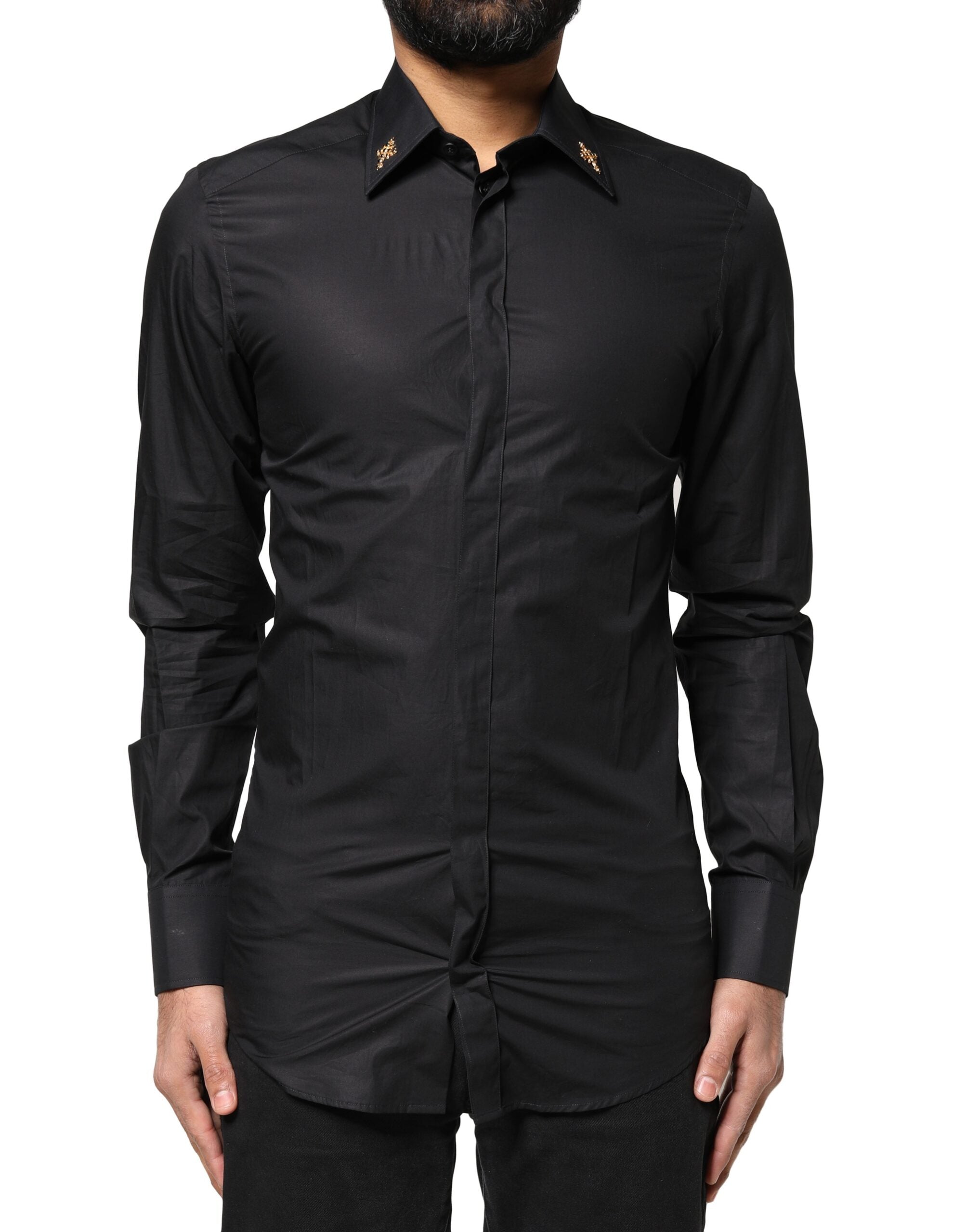 Gold Embellished Dress Shirt — Black