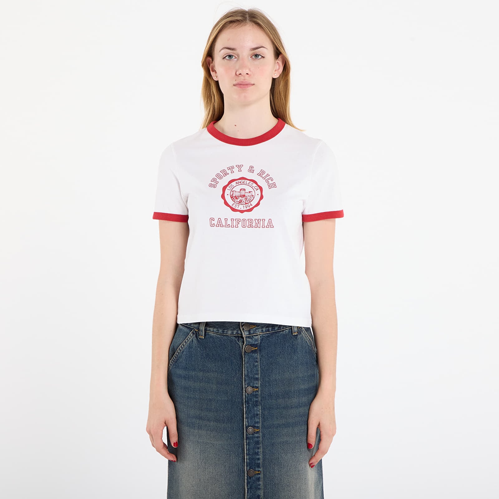 T-shirt Sporty & Rich California Emblem Ringer Tee White/ Ruby
