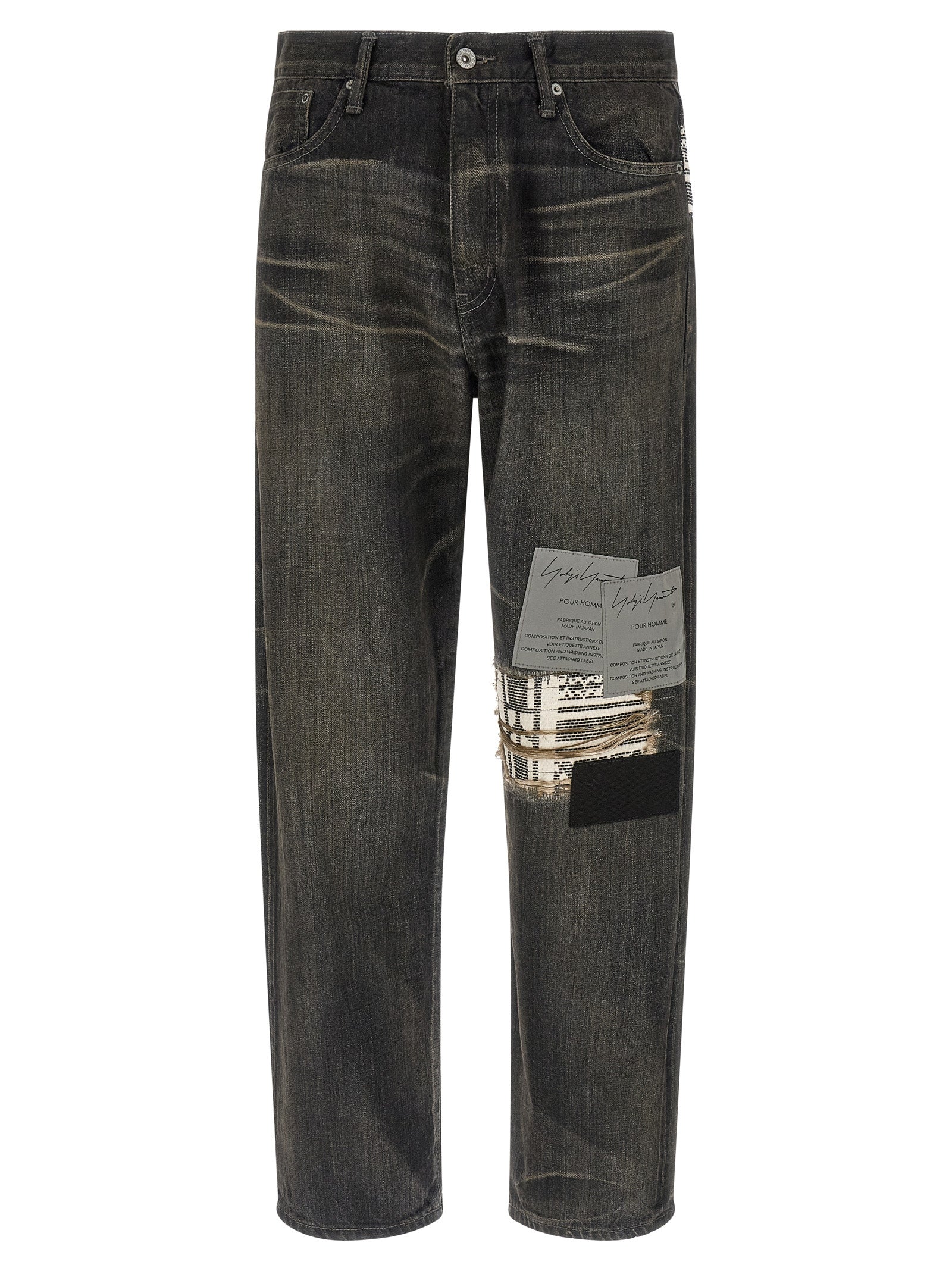 Selvedge Denim with Jacquard Patch Jeans — Black