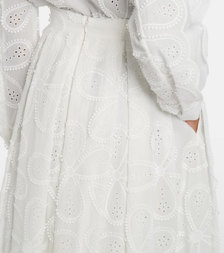 Embroidered cotton-blend midi skirt