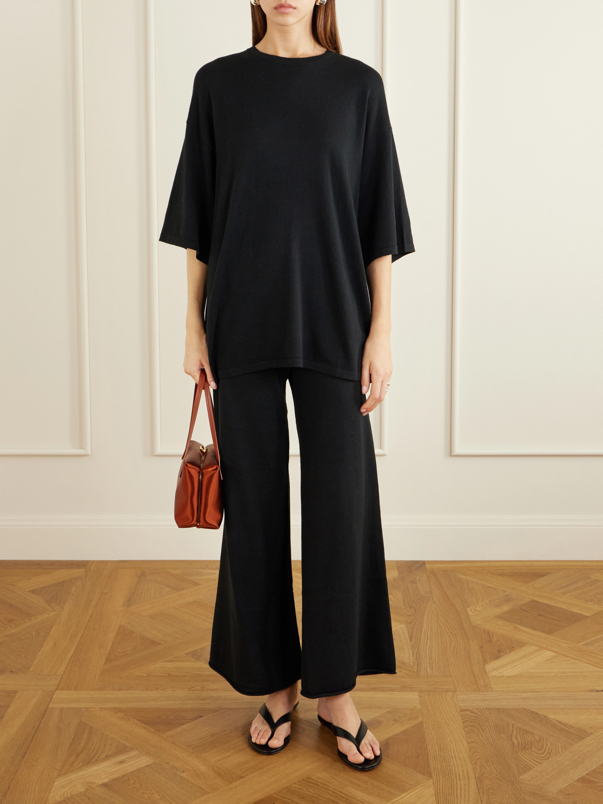 Agnette And Ainsley Cotton And Cashmere-blend Sweater And Pants Set - Black