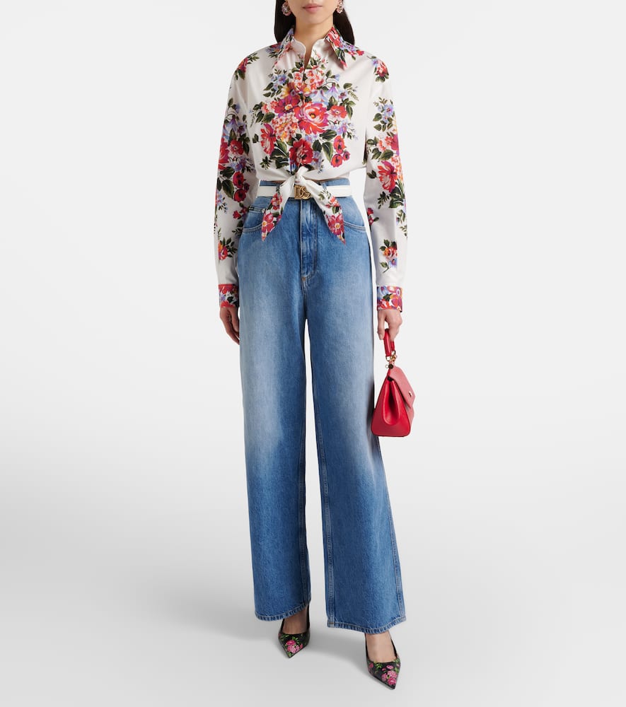 Floral cropped cotton shirt