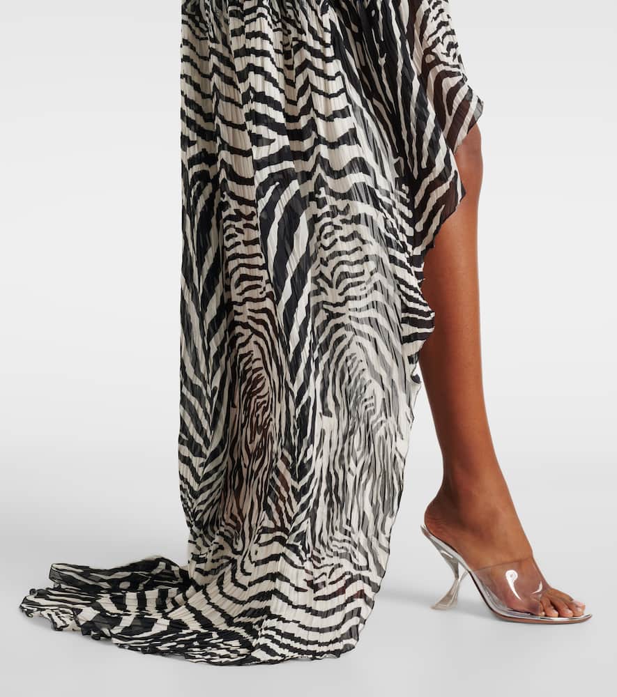 Zebra-print asymmetric chiffon minidress