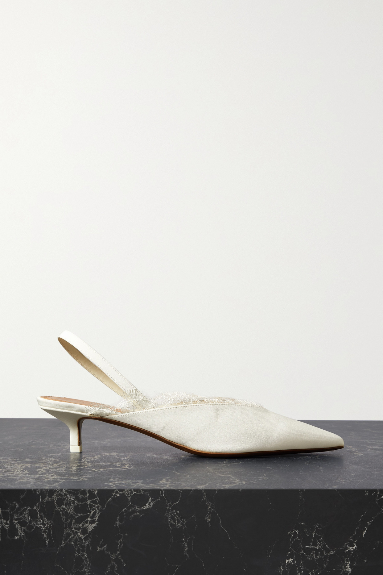 Irena Lace-trimmed Crepe De Chine Slingback Pumps