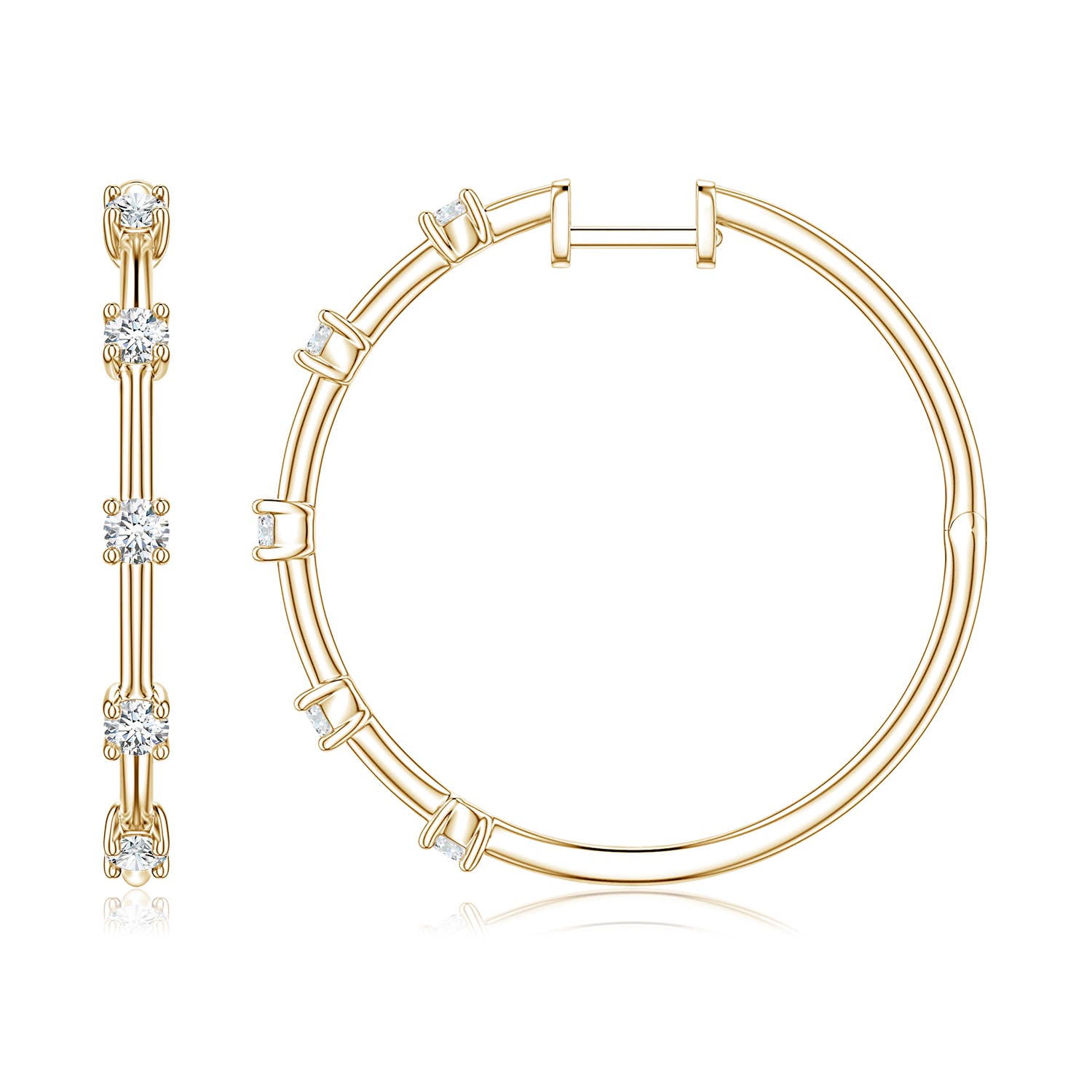 Angara 0.69 CTW Round Lab-Grown Diamond Five-Stone Station Hoop Earrings in 14K Yellow Gold