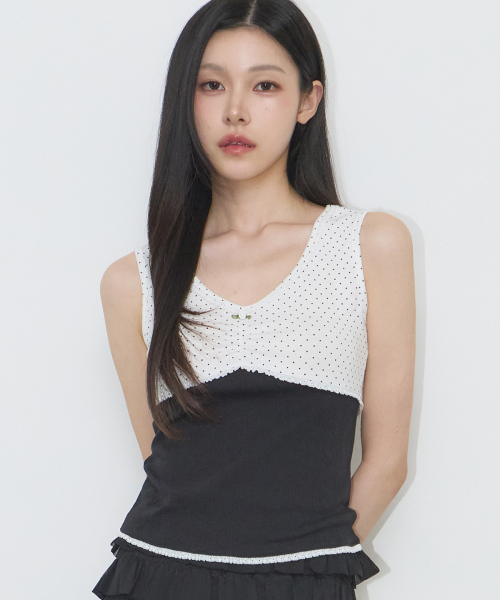 Dot Color Block Sleeveless White