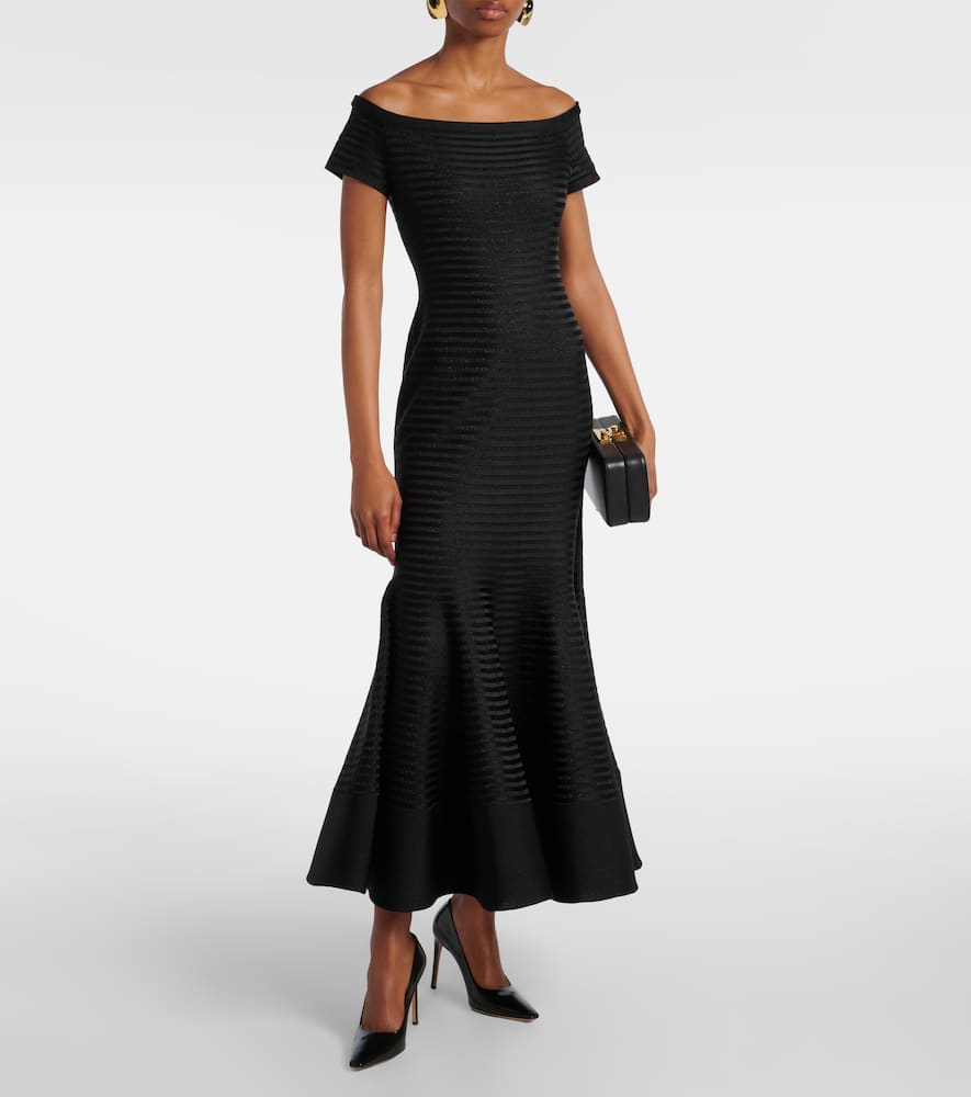 Off-shoulder striped maxi dress