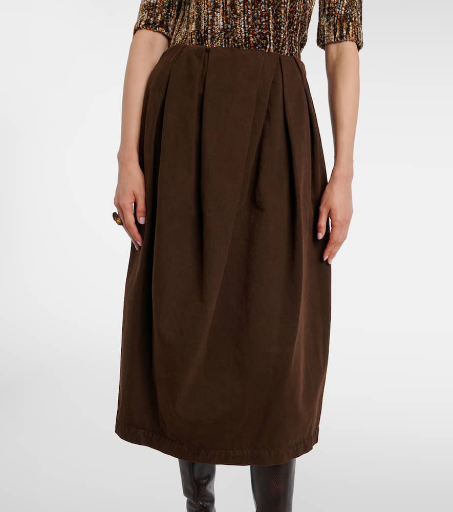 Draped denim midi skirt
