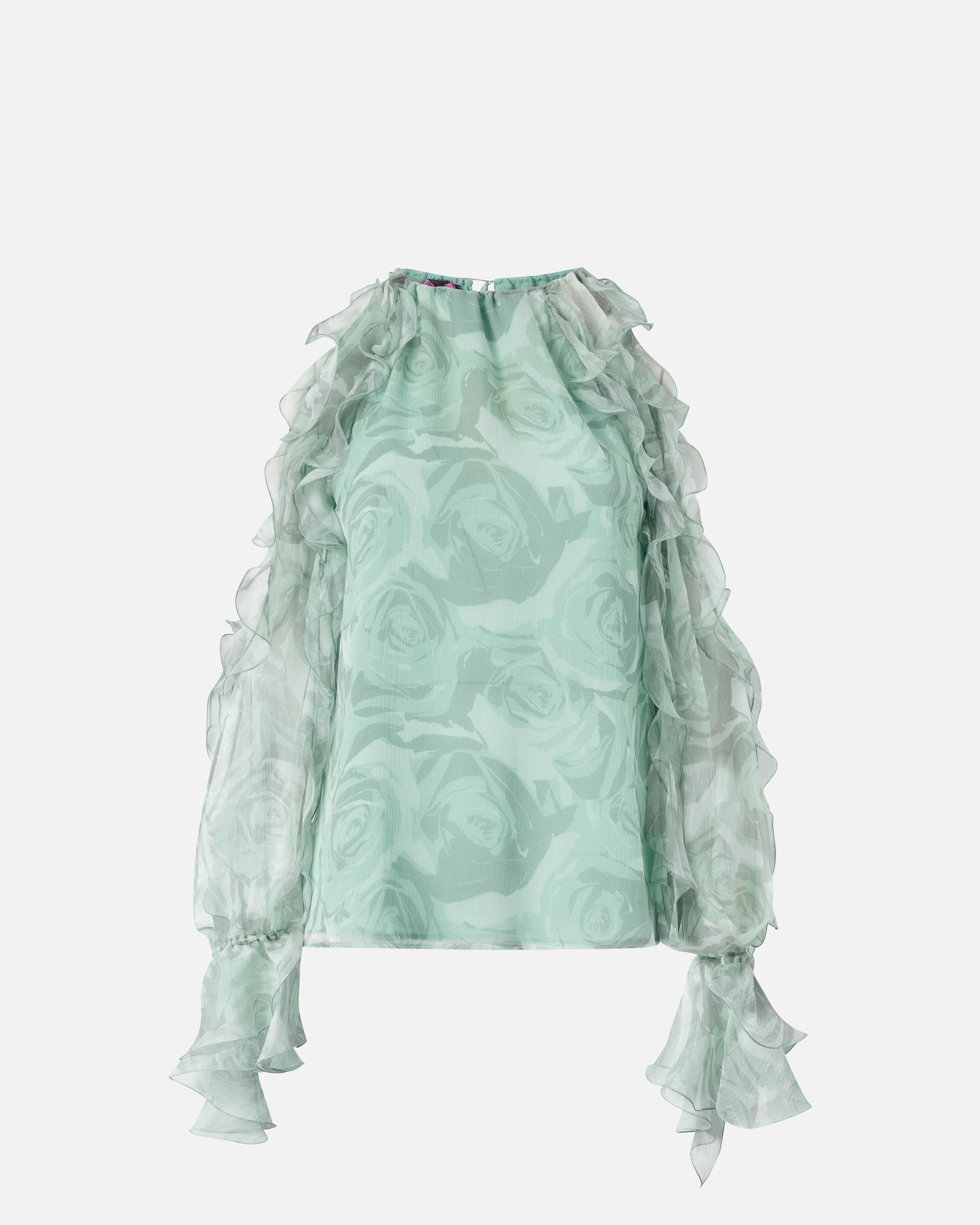 Silk blouse with rose print and open shoulders - 36