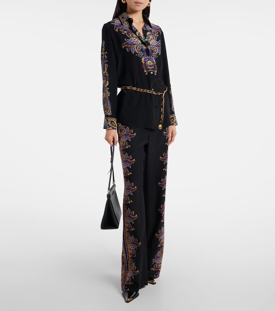 Paisley silk wide-leg pants