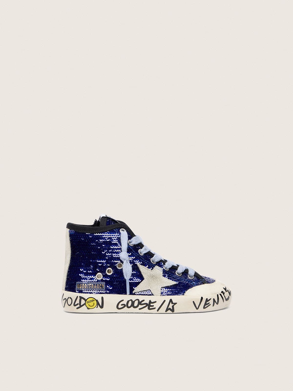 Golden Goose - Young Francy Penstar In Blue Sequins With White Suede Star