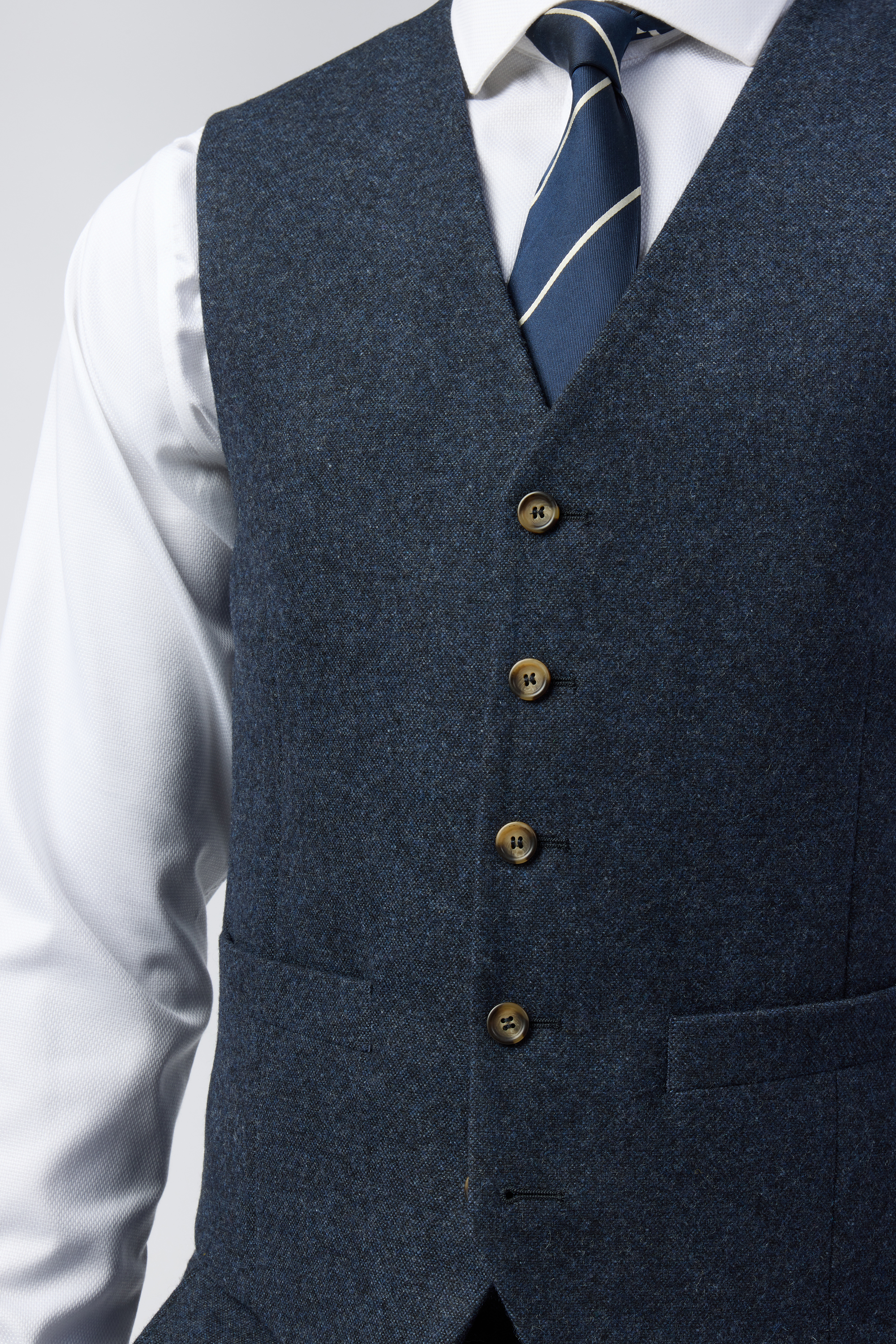 Alexandre Silver Label Mens Tailored Fit Donegal Waistcoat - Navy Wool - 36 Chest