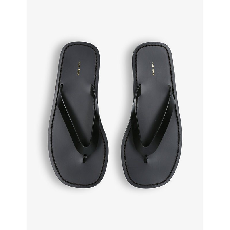 Womens Black City Slip-on Leather Flip Flops