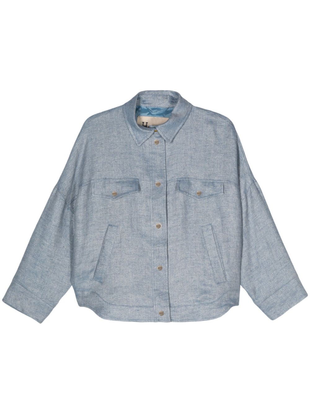 Logo-engraved buttons herringbone jacket - Blue