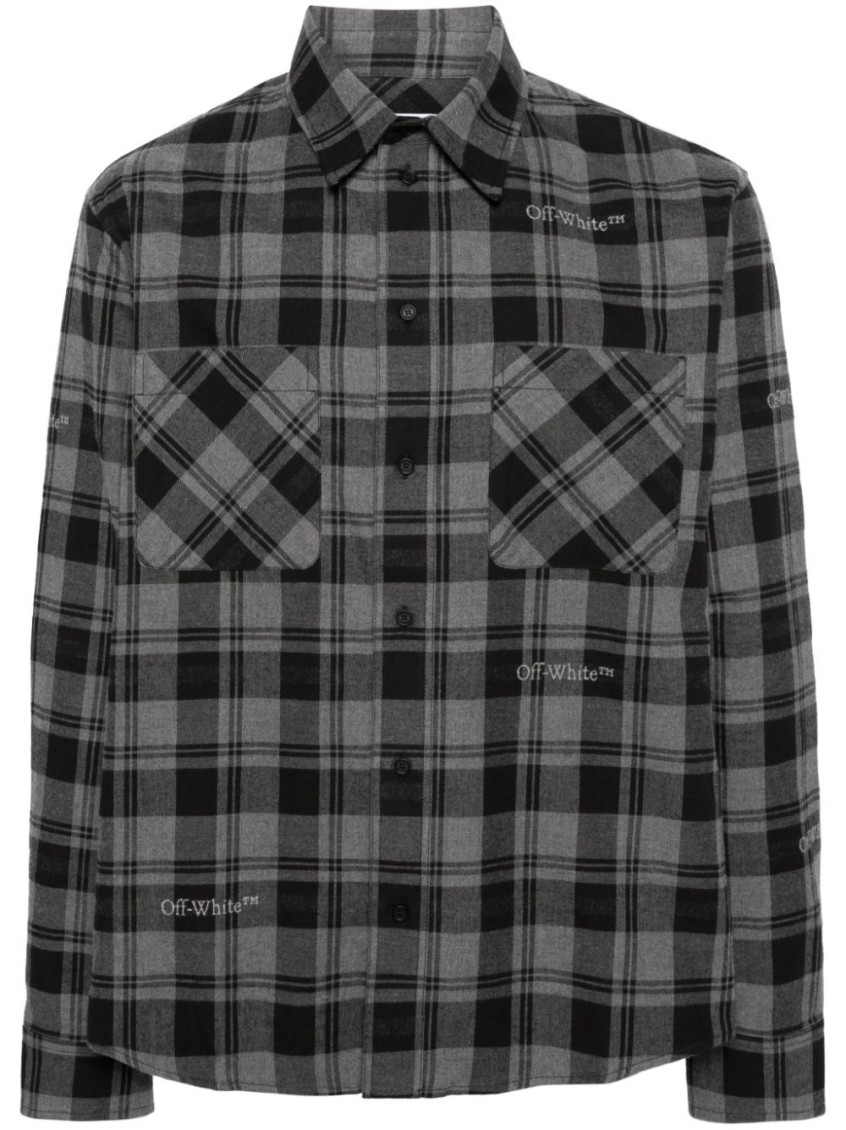 Logo-embroidered checked cotton shirt - 800 DARK GREY BLACK NO COLOR