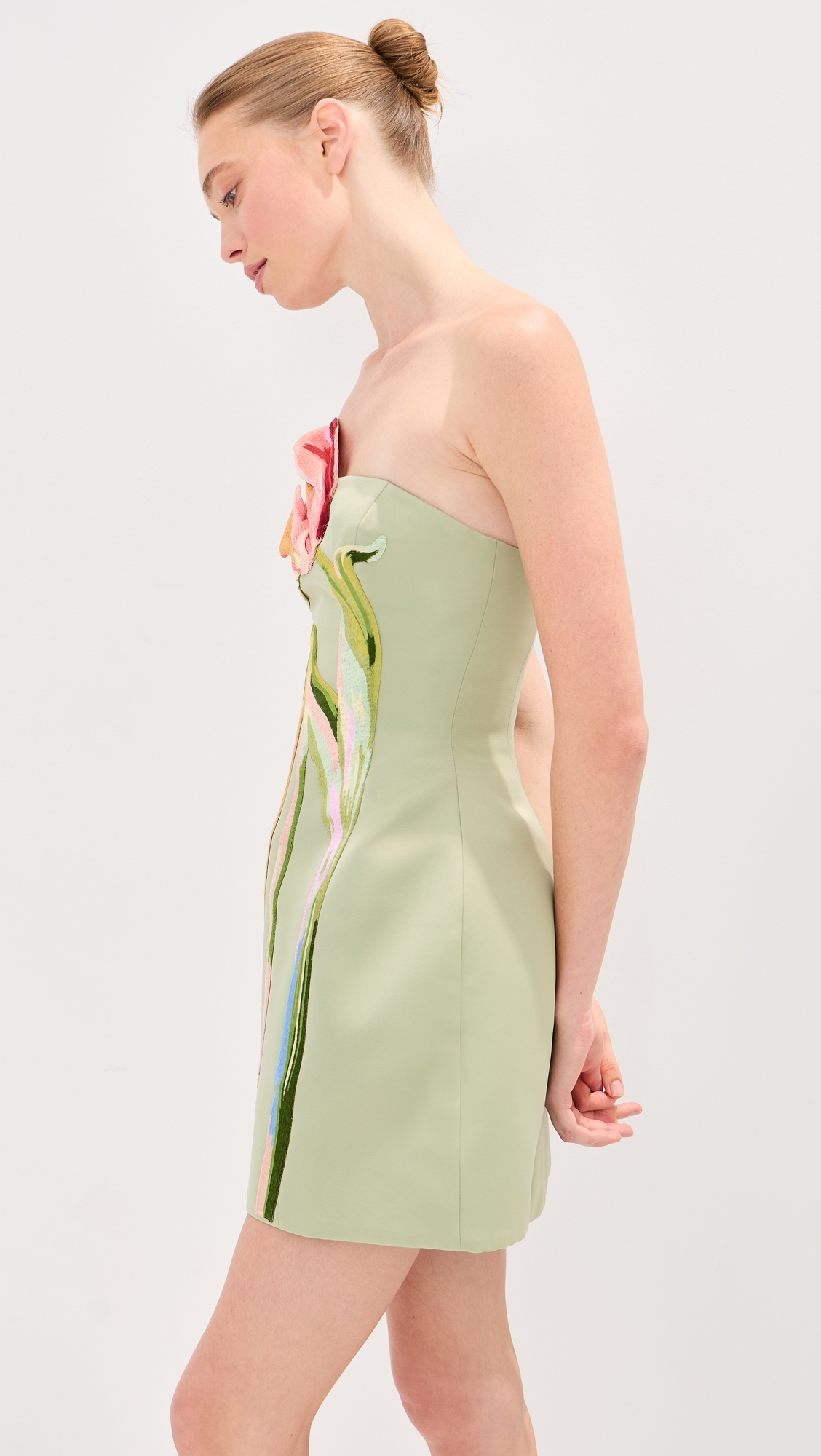 Roselle Bustier Mini Dress Tulip Print in Green