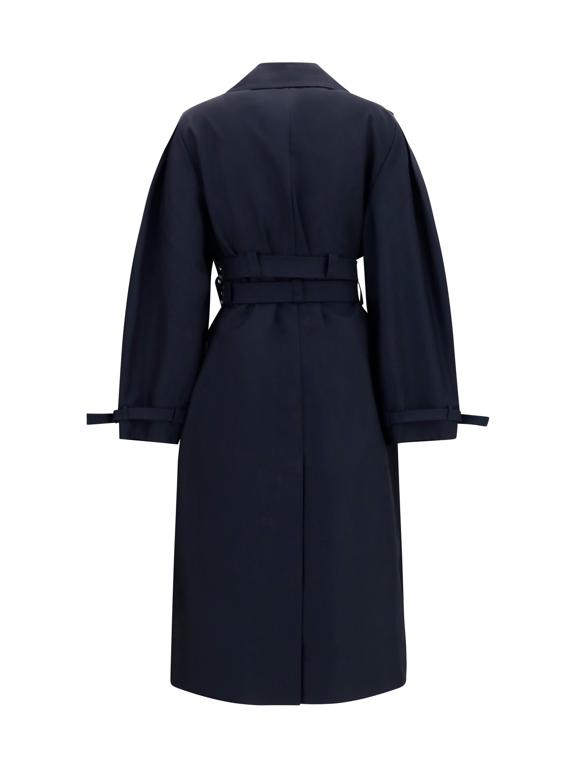 Cotton Puffed Sleeve Trench Coat — Black