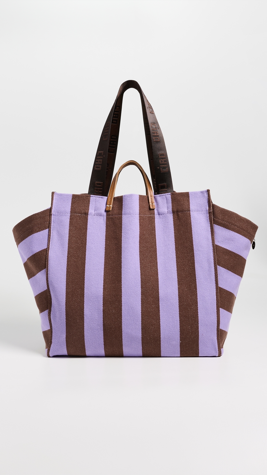 Canvas Stripe Beach Tote Bag Jacaranda/Hazelnut One Size