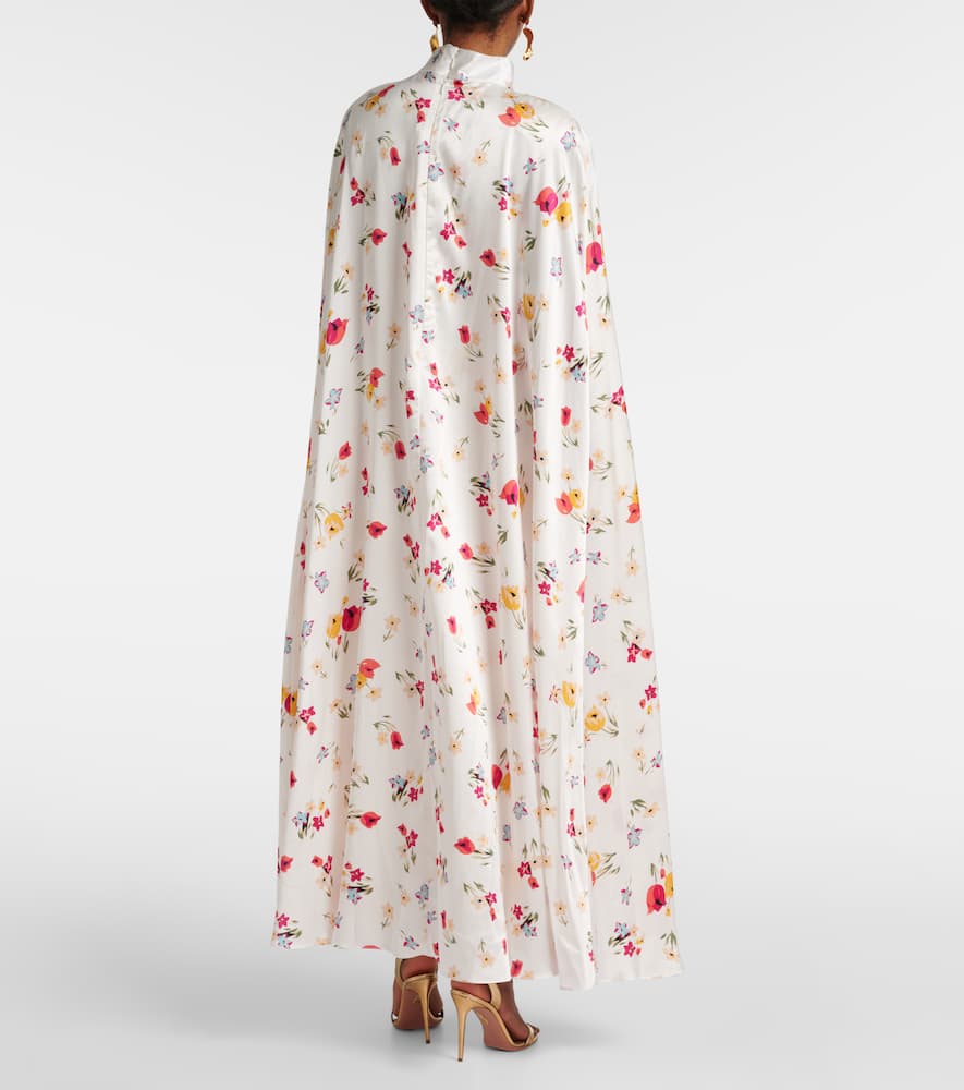 Floral caped silk maxi dress
